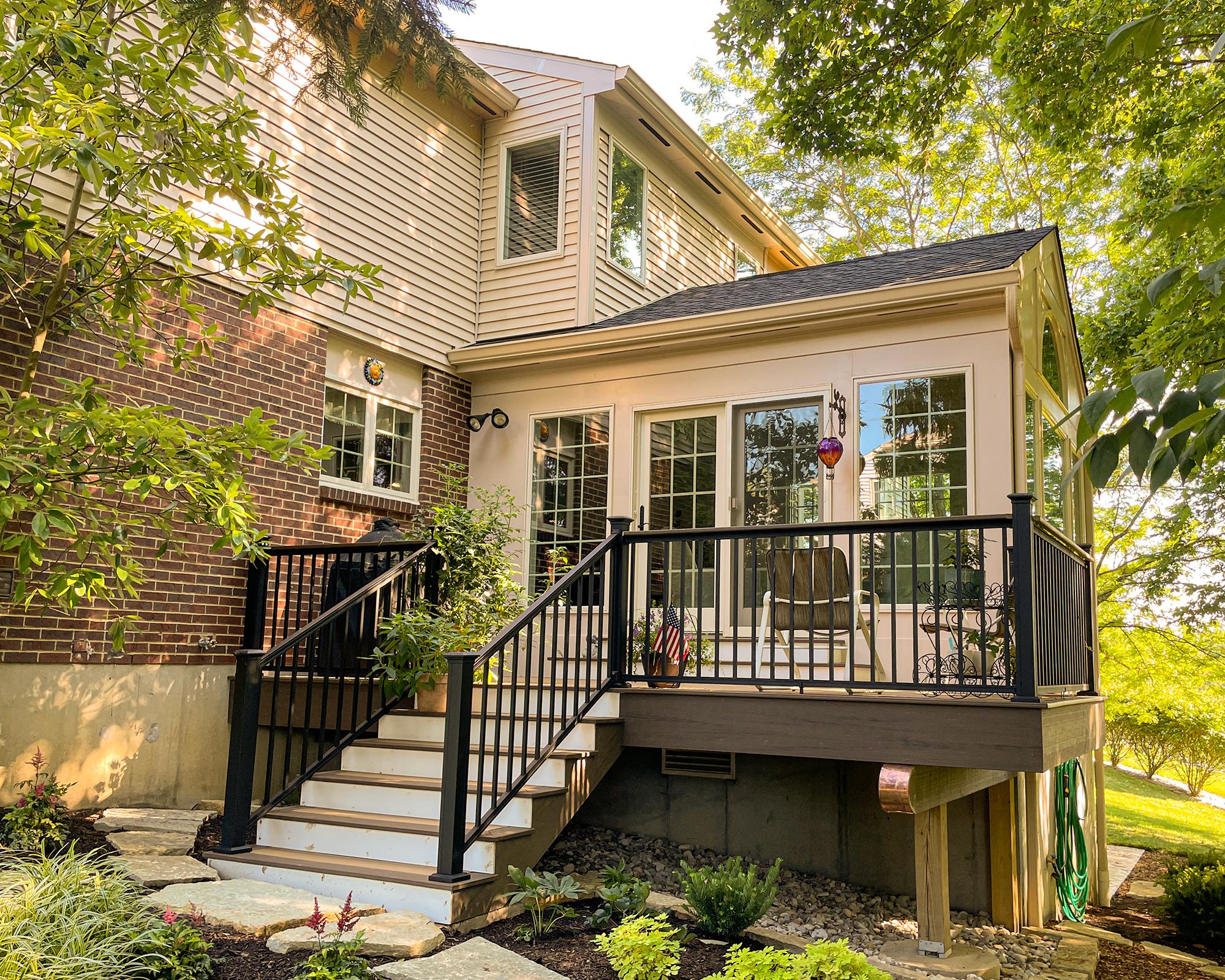 Exterior of deck converted to family room